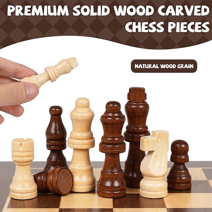 Magnetic Wooden Chess Set for Adults and Kids 12'' Chess Board with Handmade Magnetic Chess Pieces with 2 Extra Queens, Classic Strategy Game, Educational Board Game Gift