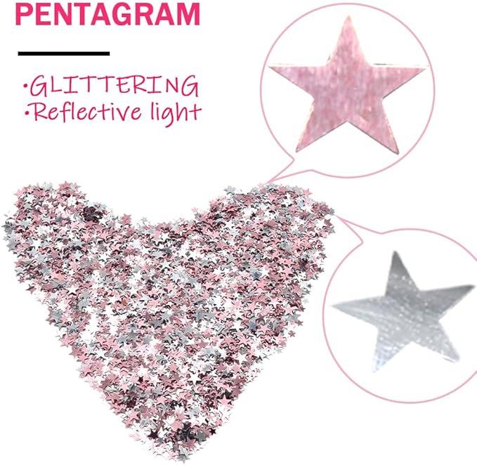 Ruidee 60g Star Confetti Metallic Foil Stars Table Confetti Metallic Foil Stars Sequin for Halloween Birthday Wedding Festival Party DIY(Rose Gold/Silver)
