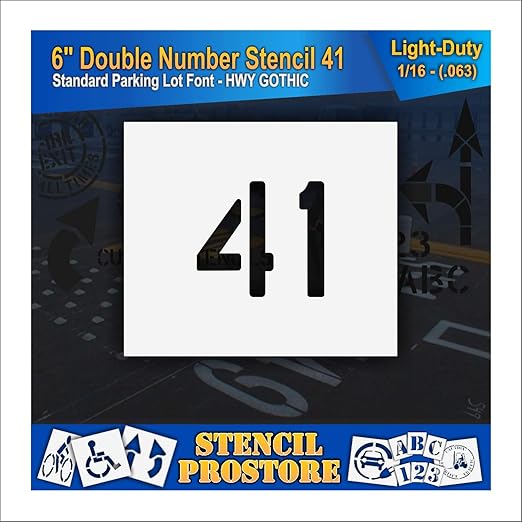 Pavement, Curb, and WheelStop Stencils - 6 inch Double Number Stencil - (41) - 6" x 6" x 1/16" (63 mil) - Light-Duty