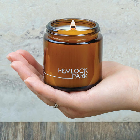 Hemlock Park Crackling Wood Wick Candle Handcrafted with Natural Coconut Wax (Small 4 oz, Santal)