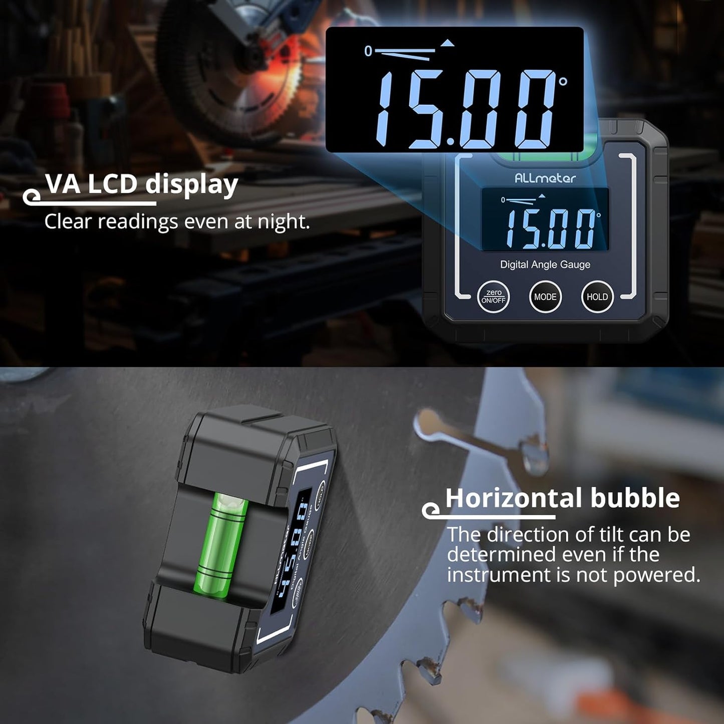 0-360°(4 * 90°) Digital Angle Finder Level Magnetic Electronic Gauge Inclinometer Protractor Tool with Bubble Level and Magnetic Base LCD Backlight For Construction Carpenter Craftsman Home
