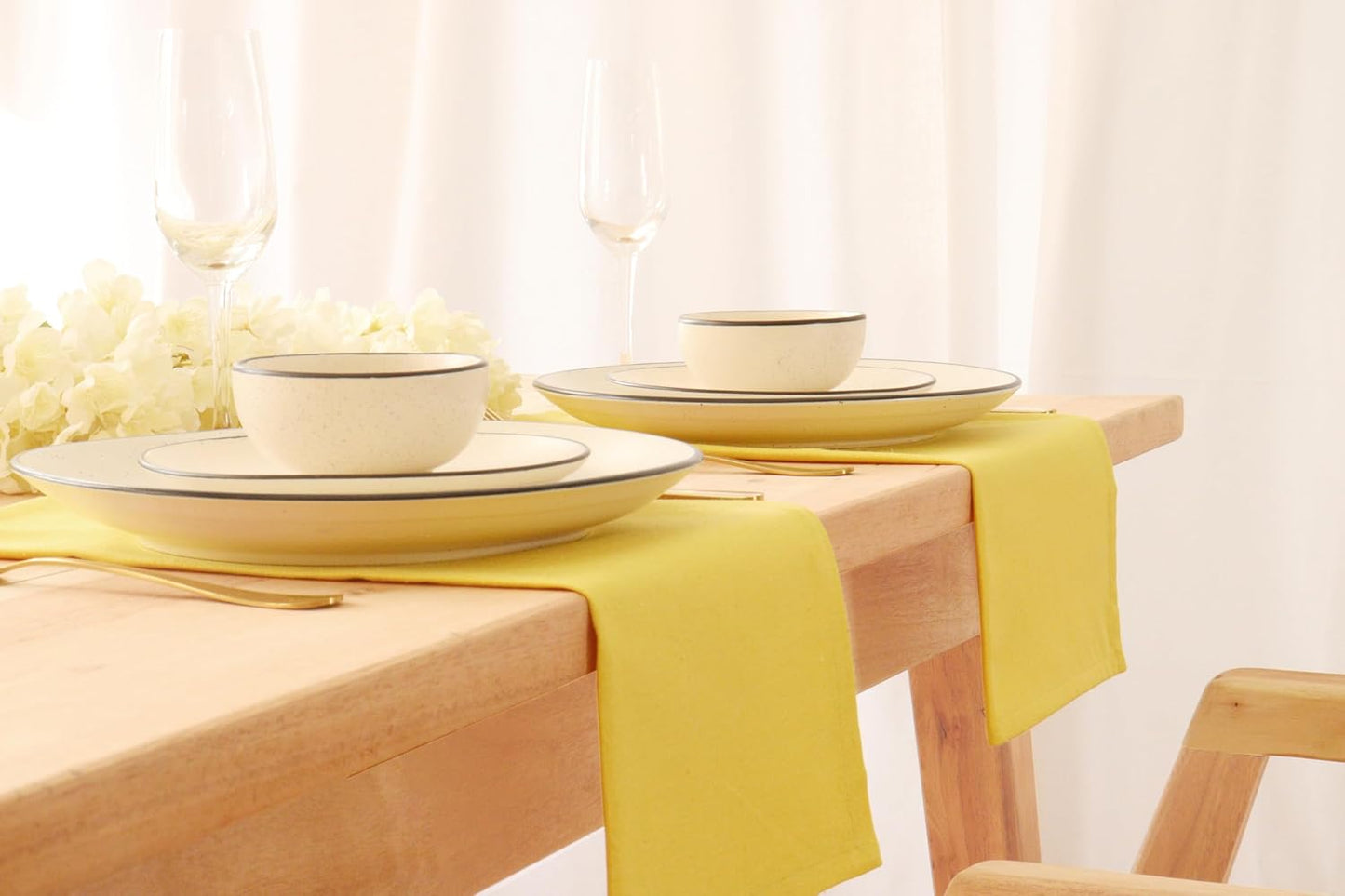 PurpleEssences Set of 6 Cloth Dinner Napkins 100% Cotton 18x18 Inch - Soft Durable Washable - Ideal for Farmhouse Party Fall Thanksgiving - Perfect Everyday Use Table Linen - Yellow
