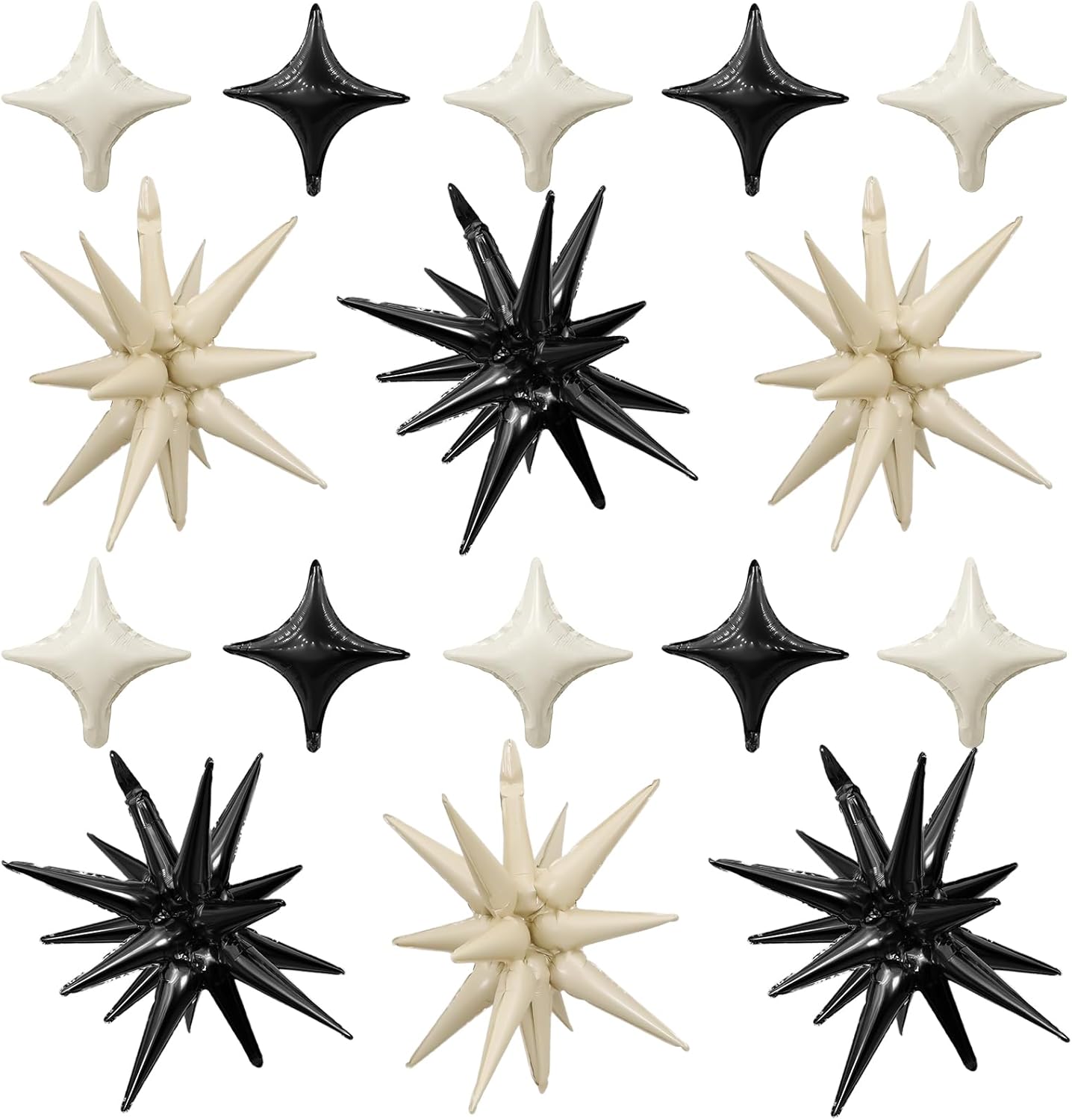 Black White Star Balloon,Sand White Black 6Pcs 22Inch Explosion Star Balloons and 10Pcs 10Inch Four Angle Balloons Kit for Birthday Anniversary Baby Shower Wedding Party Decorations