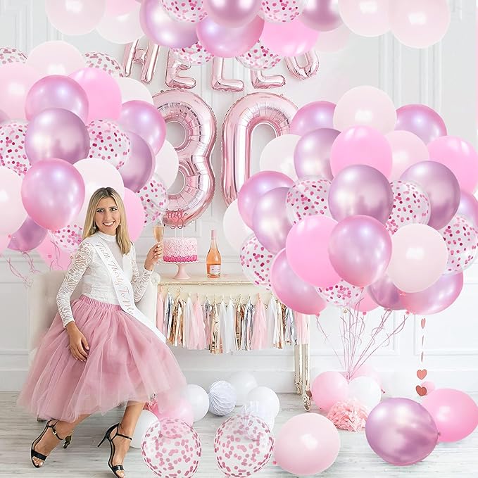 Pink Balloons, 60Pcs 12inch Metallic Pearly Matte Pink Confetti Balloons for Girl Women Birthday Decorations, Wedding, Christening, Baby Shower Party