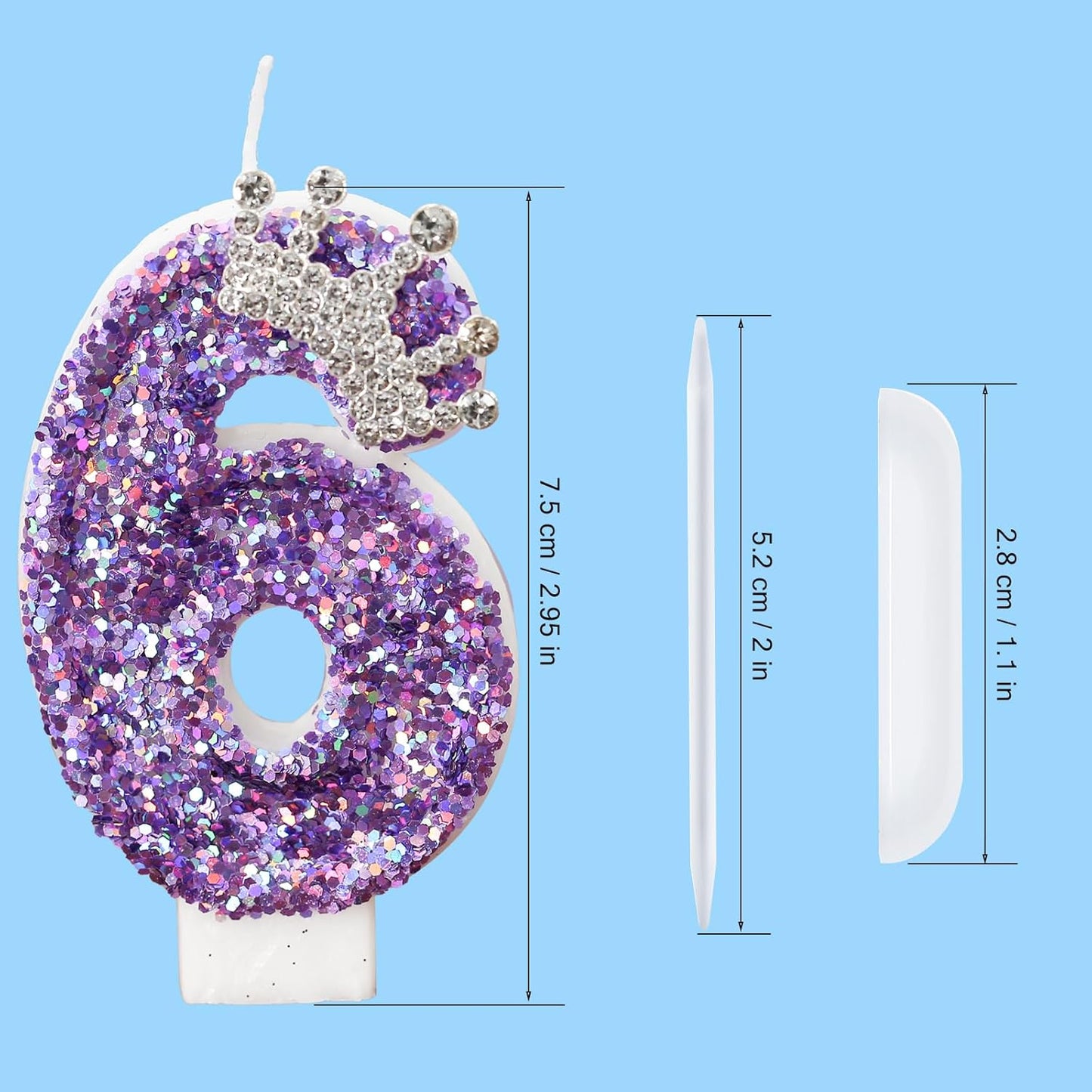Birthday Number Candles,Purple Crown Birthday Candles for Cake,Glitter Number 6 Candle Cake Topper with Sequins for Anniversary Celebrations Supplies (Number 6)