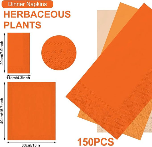 Whaline 150Pcs Orange Guest Paper Napkins 3 Colors Orange Dinner Hand Napkin Towel 3 ply Disposable Napkins for Holiday Bathroom Wedding Birthday Party Table Decor Supplies