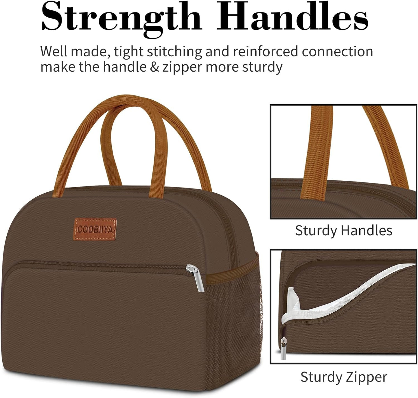 Coobiiya Lunch Bag Women, Lunch Box for Women Adult Men, Small Leakproof Cute Lunch Tote Large Capacity Reusable Insulated Cooler Lunch Container for Work/Office/Picnic/Travel-Brown