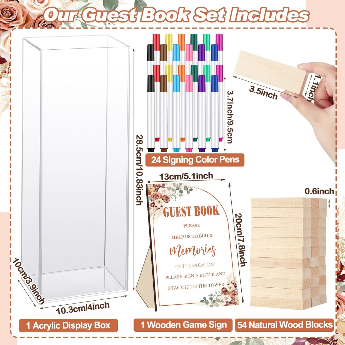 80 Pcs Wedding Guest Book Alternative Wooden Block Guest Book for Wedding Sign in Bridal Shower Decoration Wooden Block Bridal Shower Game for Sign in, Reception(Rustic)