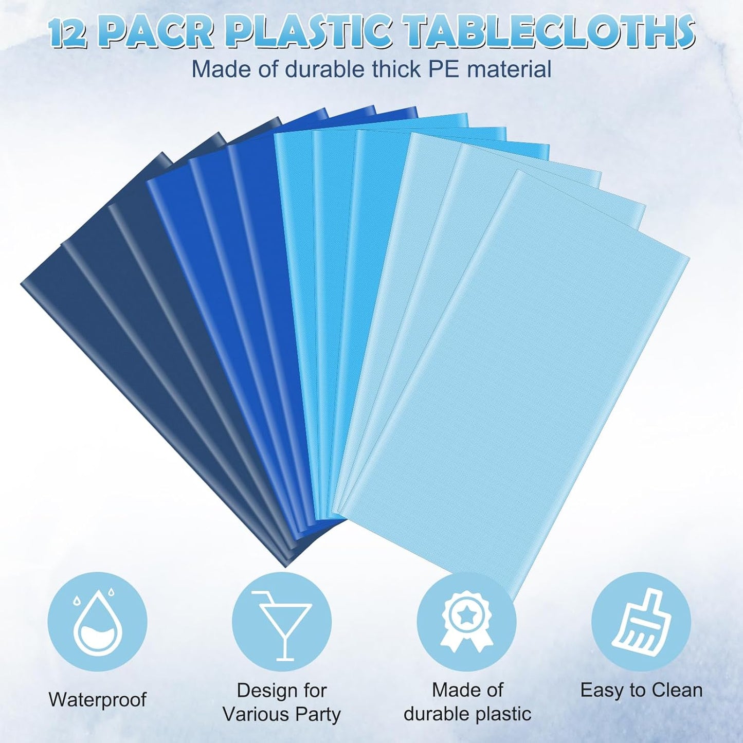 12 Pack Blue Plastic Tablecloth for Rectangle Tables, Ombre Blue Baby Shower Table Cover, Disposable Ocean Table Cloth for Birthday Wedding Picnic Under The Sea Party Decorations, 54x108 Inch
