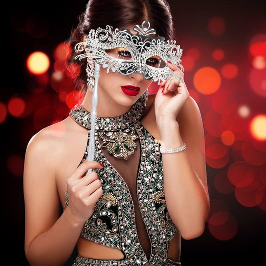 Coddsmz Masquerade Mask with Stick Venetian Mask Mardi Gras Decorations for Womens Halloween Costume Mask