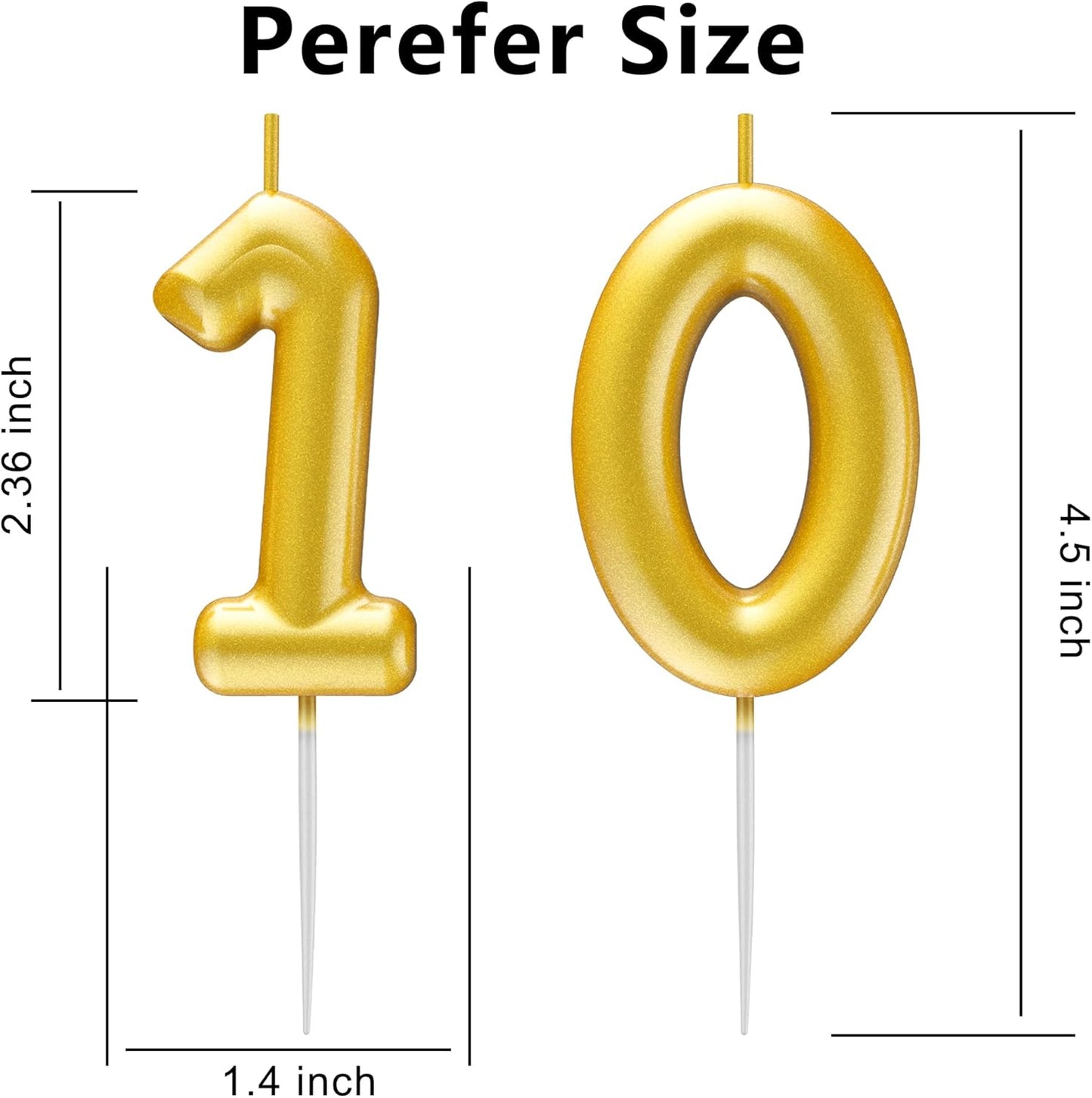 Gold Number 10 Candle Happy Birthday 3D Number Candles for Birthday Cake Party Decoration Wedding Anniversary Celebration Supplies