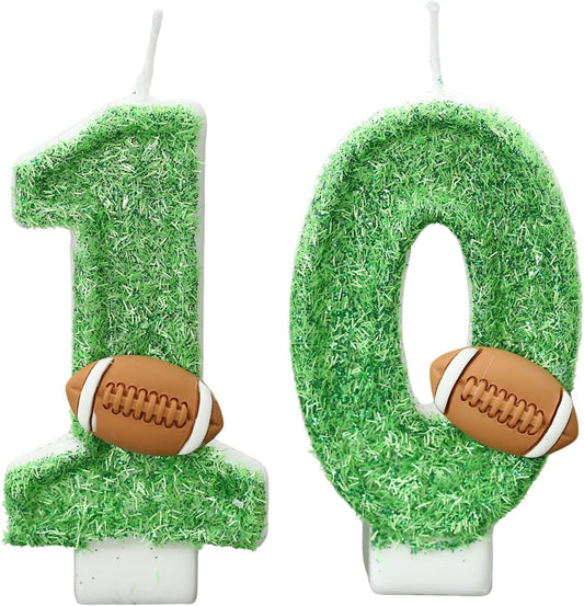 Football Birthday Number Candles for Cake Green Number 10 Candle Football Cake Topper Cupcake Topper for Football Birthday Party Decorations Supplies Favors
