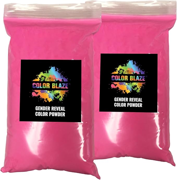 Color Blaze Pink Baby Gender Reveal Powder - 2 Pounds of Pink Colored Powder for Girl - For Motorcycle Burnout, Toss, Photoshoot, Party & Festival - Combo Pack of 2 Bags with 1 Pound - Pink