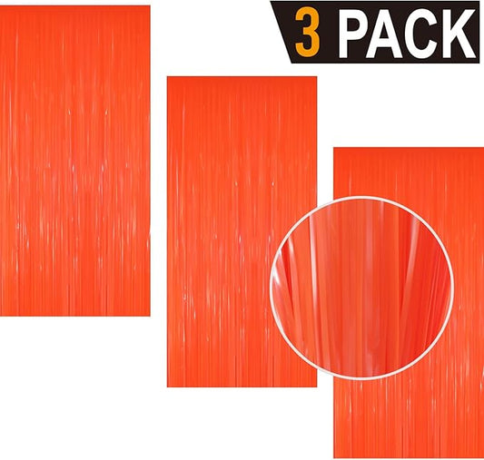 GOER 3.2 ft x 8.2 ft Metallic Tinsel Foil Fringe Curtains Party Photo Backdrop Party Streamers for Birthday,Graduation,New Year Eve Decorations Wedding Decor(3 Packs,Candy Tangerine)