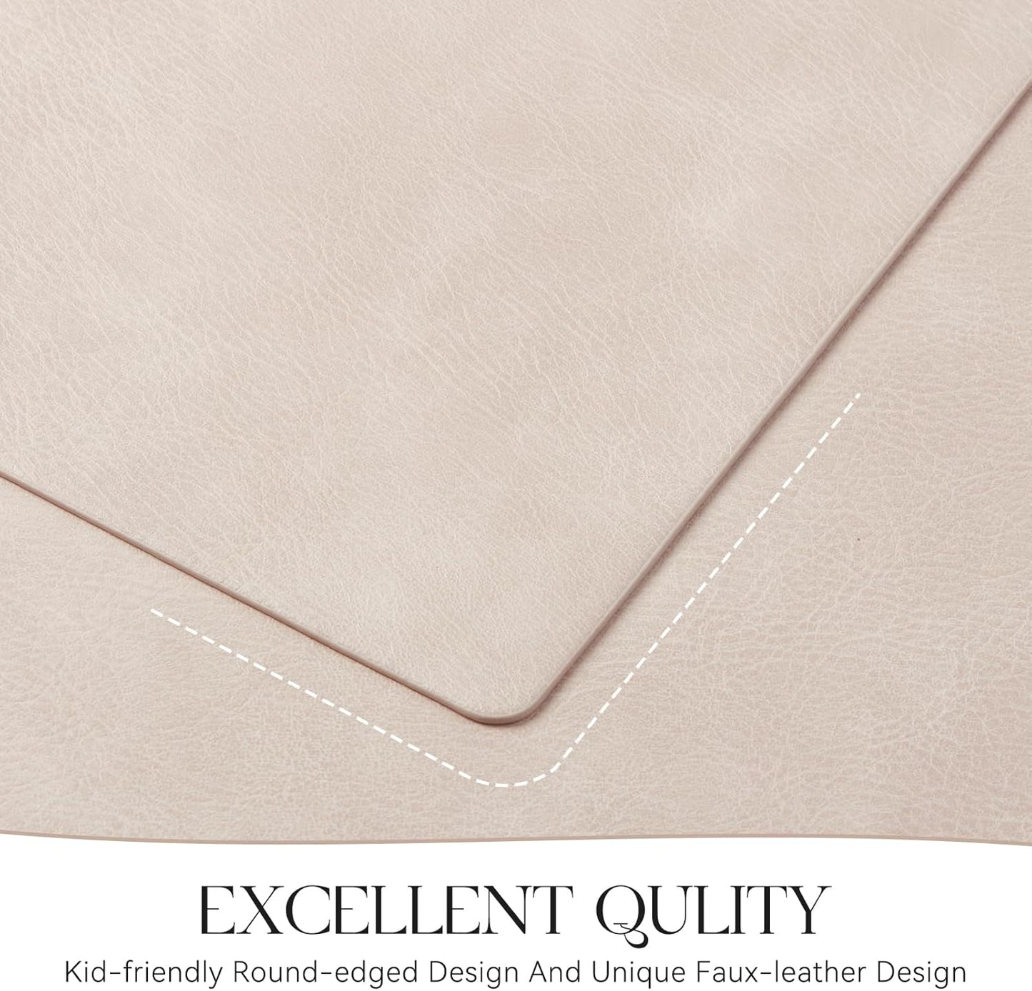 MOSAYT Vinyl Placemats Set of 6-12 X 17 Inch - Faux Leather 100% Waterproof Oil-Proof Wipeable PU Place Mats, Heat Resistant Reversible Table Mats for Kitchen, Dining, Outdoor (Beige)