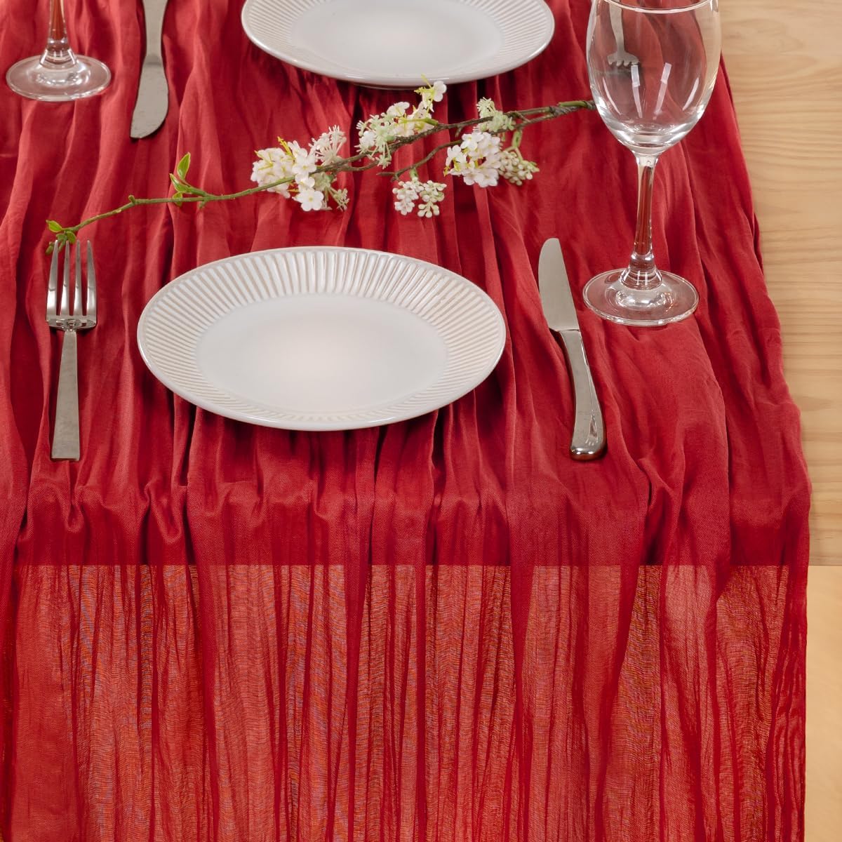 MLMC 3 Pack Red Table Runner Boho Rustic Gauze Fall Cheesecloth Table Runner Cheese Cloth Centerpiece Decor 35x120 Inches for Wedding Winter Reception Halloween Home Decor