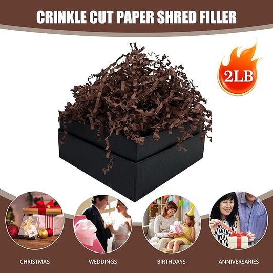 Deep Coffee Crinkle Cut Paper Shred Filler 2LB – Basket Stuffing & Gift Wrap Shredded Paper for Halloween, Christmas, Birthdays & More