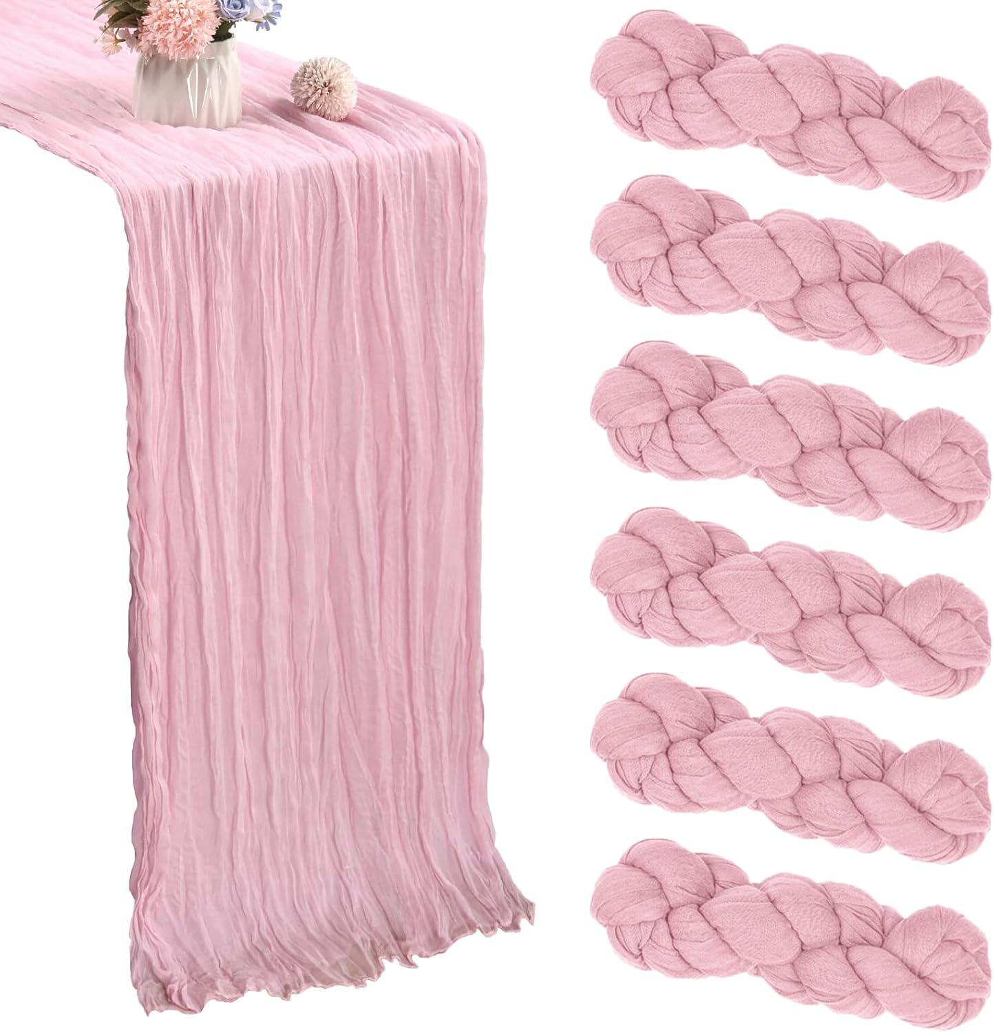 6 Pack 10FT Pink Cheesecloth Table Runner 35x120 Inch Gauze Rustic Boho Table Runner Cheese Cloth for Wedding Decor Birthday Party Bridal Baby Shower Table Centerpiece Decoration