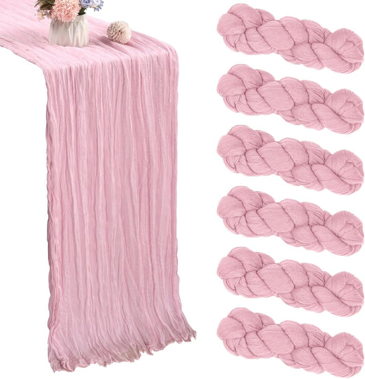 6 Pack 10FT Pink Cheesecloth Table Runner 35x120 Inch Gauze Rustic Boho Table Runner Cheese Cloth for Wedding Decor Birthday Party Bridal Baby Shower Table Centerpiece Decoration