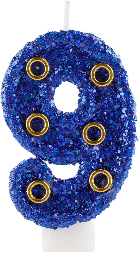 Blue Gold Rings Hedgehog Themed Birthday Candle, Number 9 Candle Cake Topper, Character Cartoon Theme for Boys Girls Birthday Party Decorations Supplies