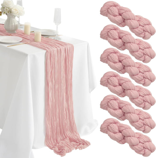 combocube 6 Pack 35x120 Inch 10Ft Cheesecloth Table Runner Long Gauze Rustic Romantic Table Cloth for Wedding Reception Bridal Shower Birthday Party Table Decorations, Dusty Pink