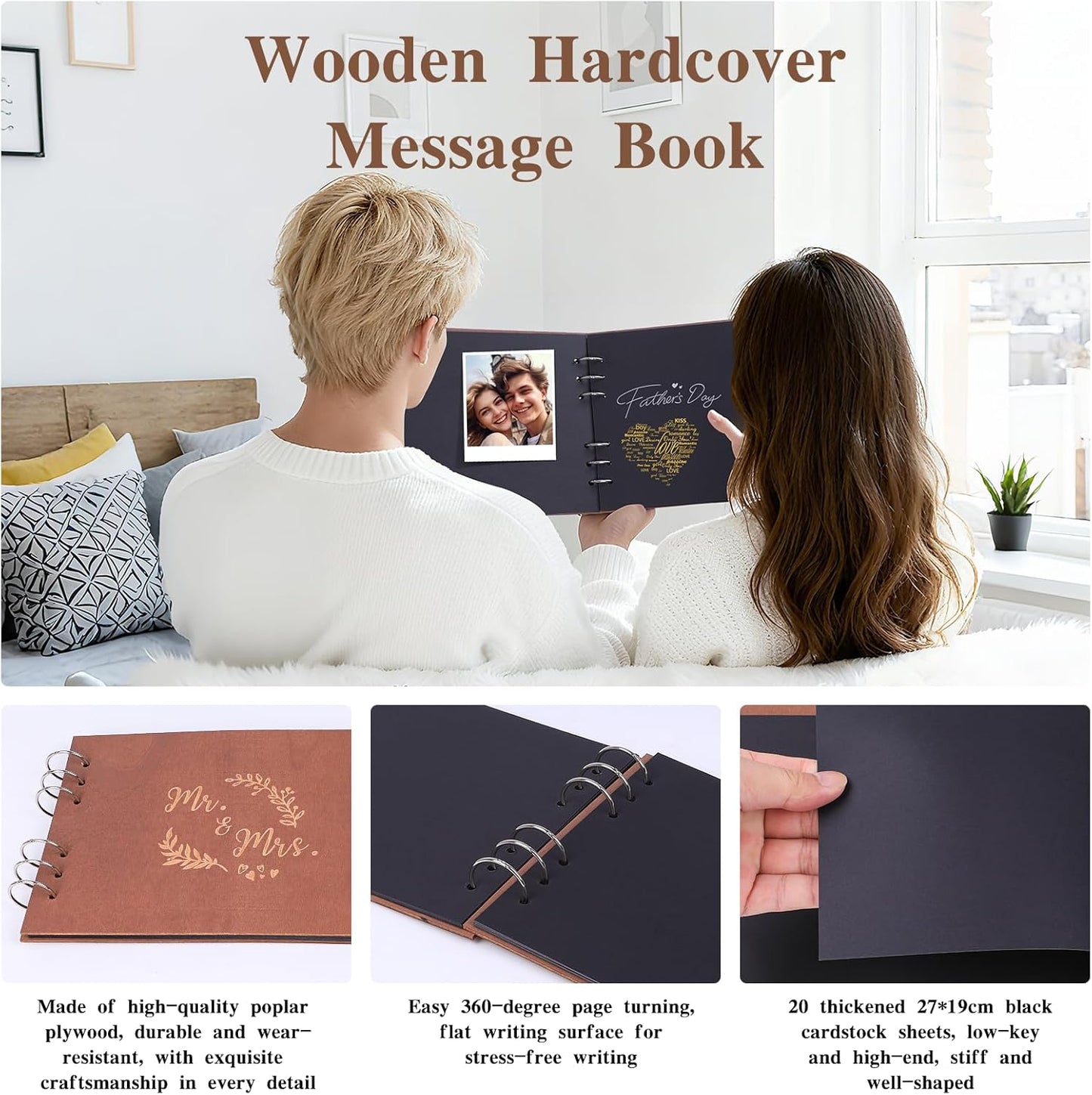 Wood Grain Wedding Guest Book with Pen, Elegant Baby Shower Guest Book for Party & Birthday, 10x7''Personalized Wedding Guestbook Photo Album , Rustic, Detachable, for Wedding, Anniversary Funeral