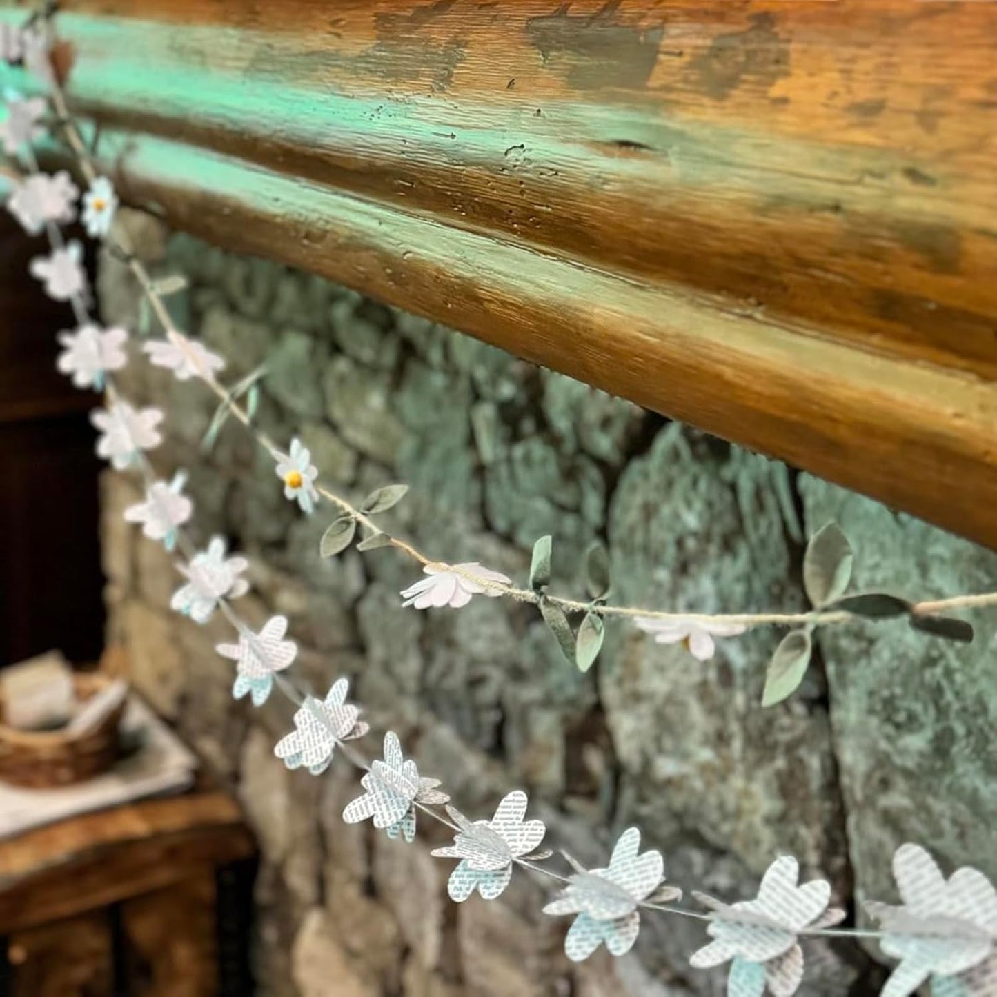 4 Pack Flower Garland Book Pages Book Newspaper Bunting Party Holiday Nursery Strand String Banner Wedding Christmas Garland Decoration (Flower)