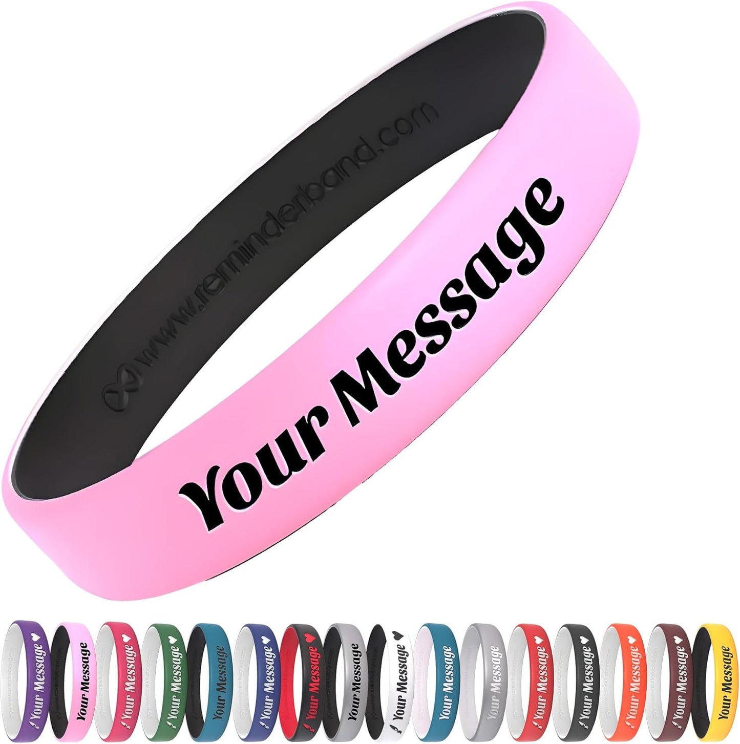 Reminderband Custom 100% Silicone Luxe Wristbands – Personalized Motivational Bracelets, Bulk Rubber Bands for Events, Fundraisers, Awareness, Gifts - Hypoallergenic Bands
