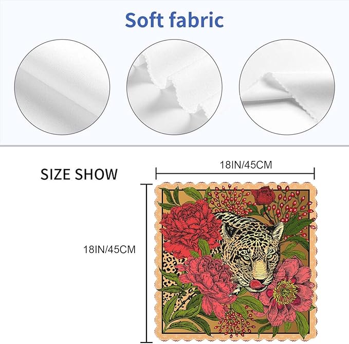 Yibeas Garden Peonies and Wild Leopard Cloth Napkins Set of 4 Vintage Red Floral and Leopard Art Pattern Polyester Kitchen Dinner Napkins for Holiday Festive Wedding Decor 18 x 18 inch