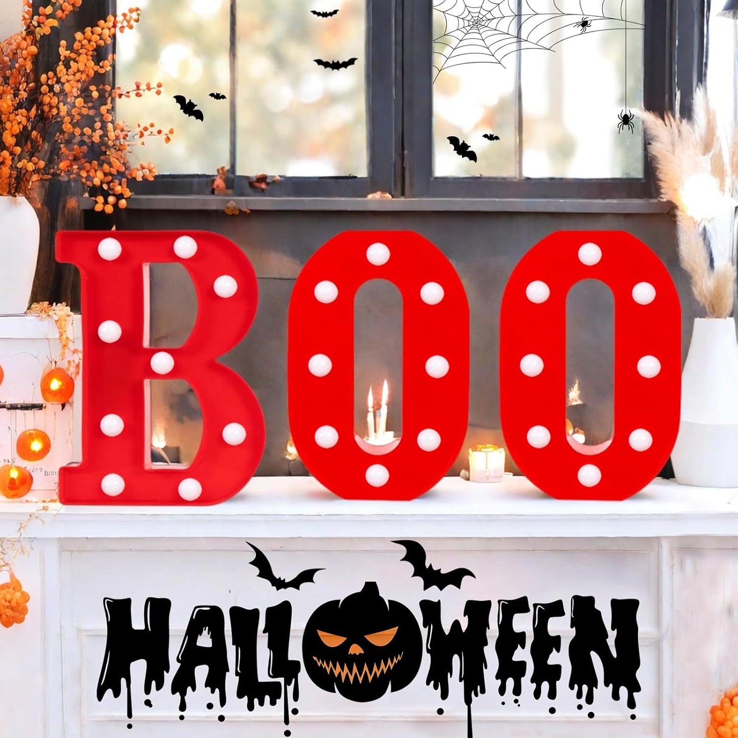 Halloween Decorations, "BOO" Light Up Sign, LED Marquee Light Up Letters, Halloween Decor Indoor for Kitchen, Bedroom, Party, Tabletop