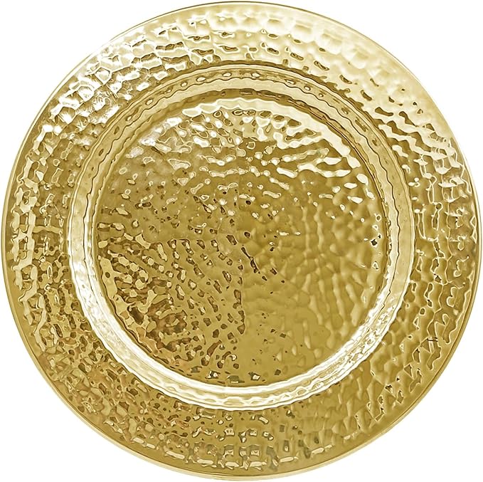 13-Inch Stainless Steel Hammered Charger Plates, Gold Dinner Plate Chargers Set of 6, Round Server Ware Charger Plate