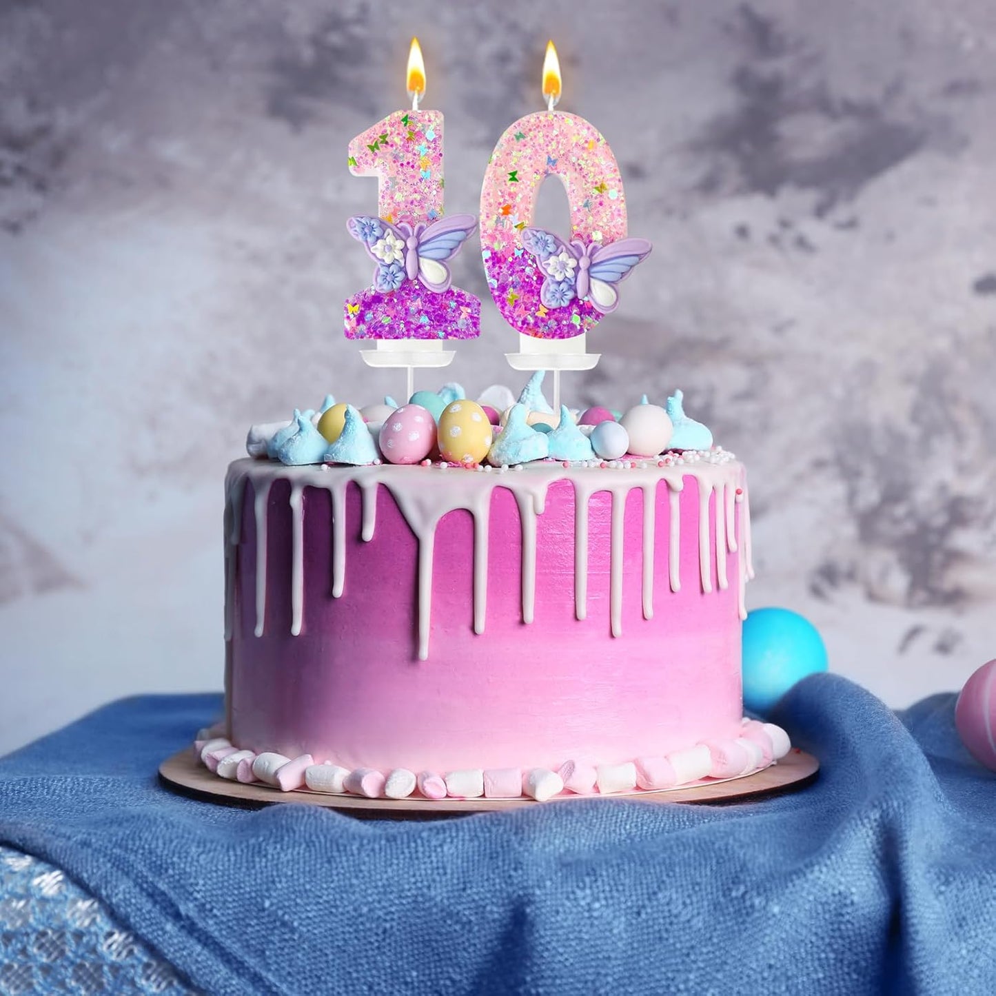 HXOUSE Butterfly Number 0 Birthday Candles - Pink & Purple Butterfly Birthday Candles for Cake, 0 Candle Topper for Anniversary Celebrations Supplies, Fairy Party Decorations for Girl (Number 0)