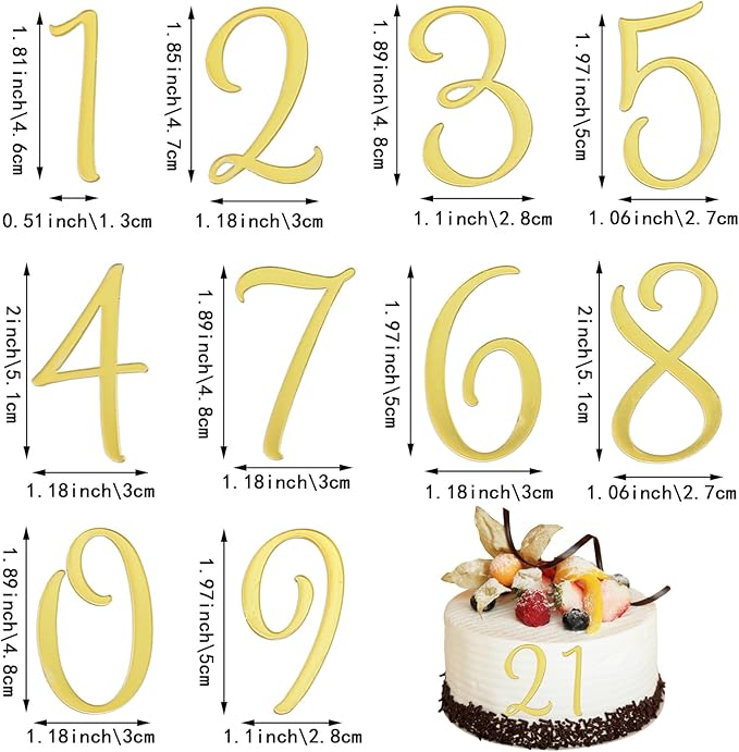 2 Sets 0~9 Numbers Happy Birthday Cake Toppers, Large Acrylic Cake Numbers Toppers, DIY Cupcake Toppers, Gold Silver Acrylic Wedding Party Cupcake Toppers, Birthday Party Supplies