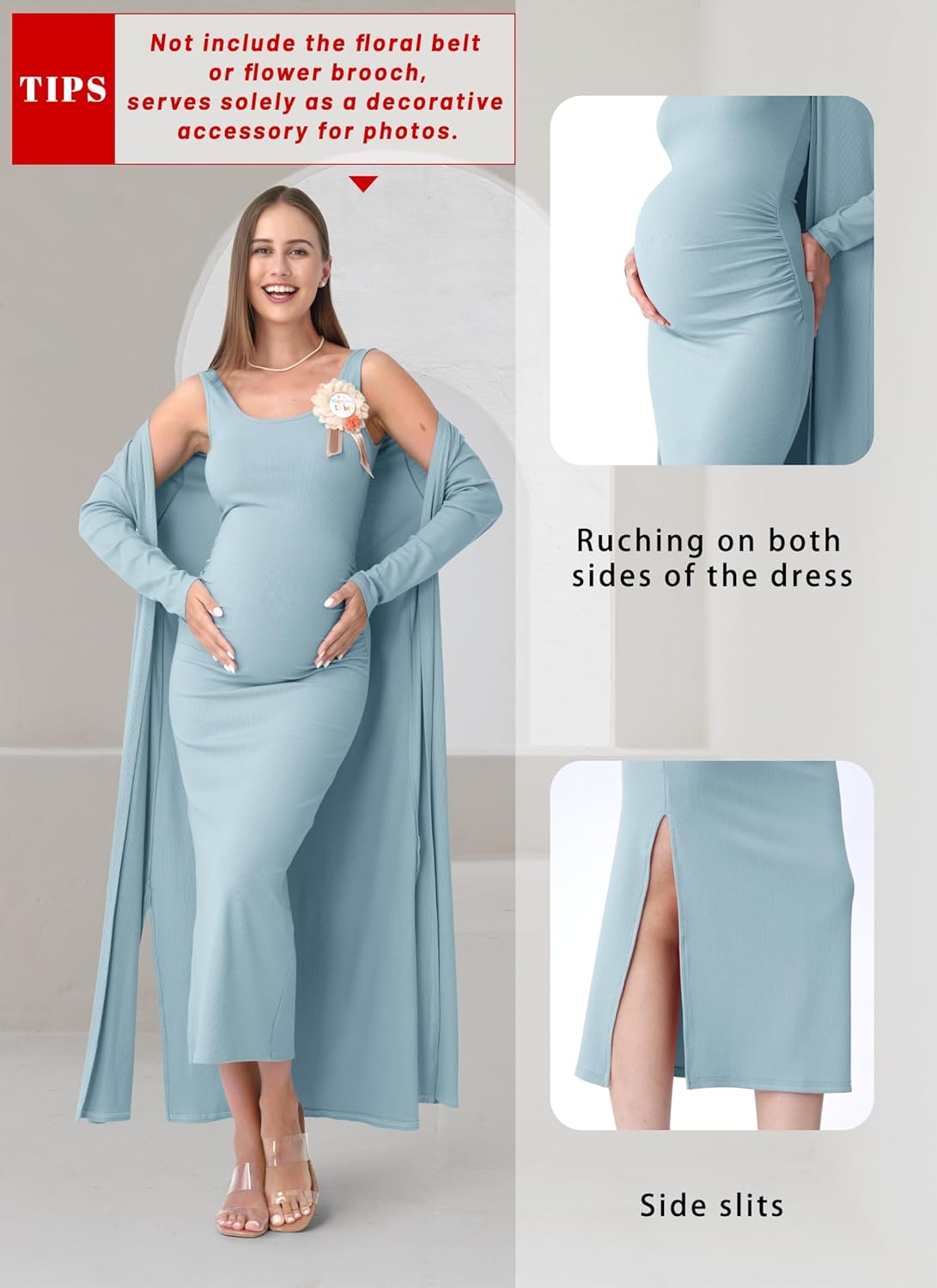 Rnxrbb 2 PCS Fall Winter Maternity Dress Cardigan Set Long Bodycon Maxi Formal Dresses Boho Baby Shower for Women