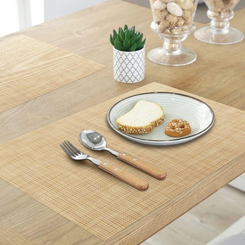 homEdge PVC Placemat, 4 PCS of Non-Slip Heat Resistant Place Mats, Washable Vinyl Placemats, Set of 4 –Beige