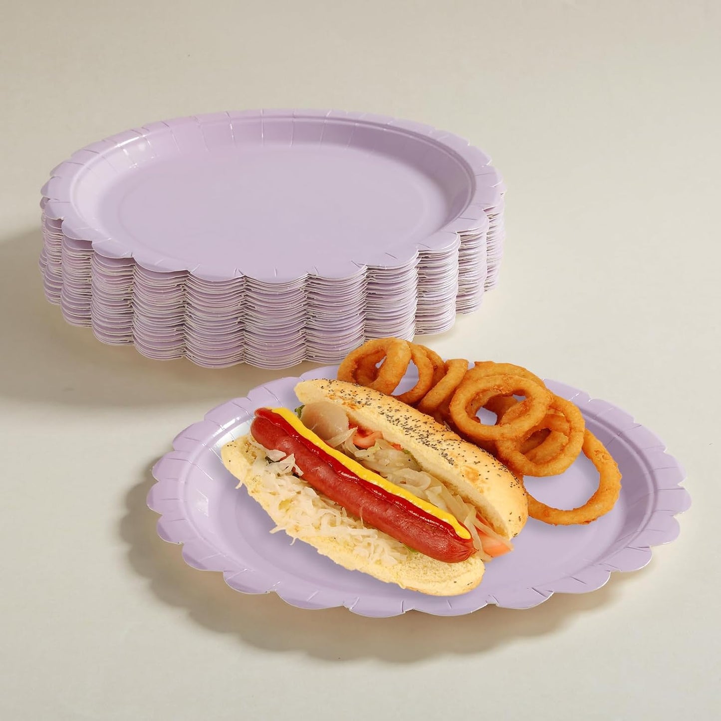 BEFORYOU 50PCS Scalloped Disposable Paper Plates Dessert Cake Party Plates for Baby Shower, Wedding,Bridal Shower Birthday Party Supplies (Purple, 7IN)