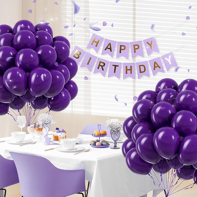 Dark Purple Balloons 12 inch, Purple Latex Balloons 50pcs Party Balloons for Wedding Baby Shower Graduation Anniversary Halloween Birthday Party Decorations