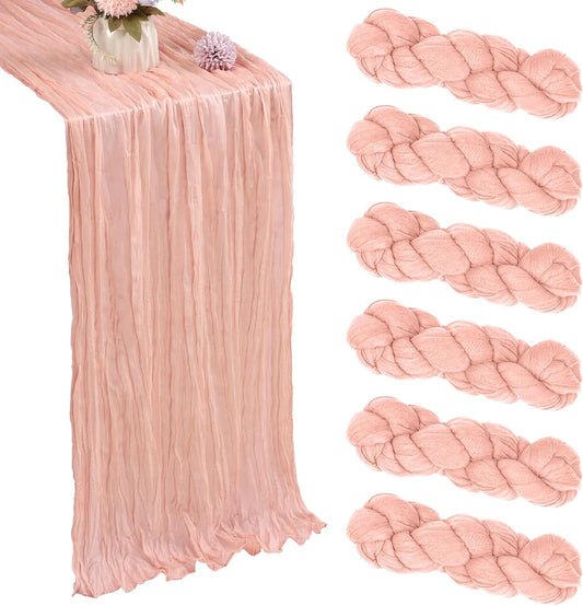6 Pack 10FT Blush Pink Cheesecloth Table Runner 35x120 Inch Gauze Rustic Boho Table Runner Cheese Cloth for Wedding Decor Birthday Party Bridal Baby Shower Table Centerpiece Decoration