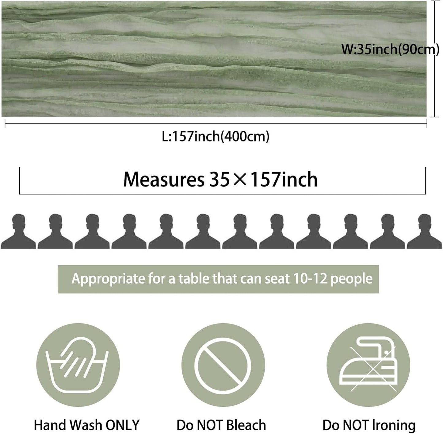 12 Pack 13Ft Cheesecloth Table Runner 35x157 Inch Boho Gauze Table Runner Cheese Cloth Long Rustic Table Runners for Wedding Bridal Shower Birthday Party Table Decor (Dusty Sage Green)