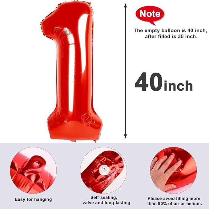Number Balloon 10th Birthday Decorations, 40 Inch Big Foil Balloon for Men & Women, Red Number Balloons for Wedding Memorial Day Birthday Aniversarry Supplies