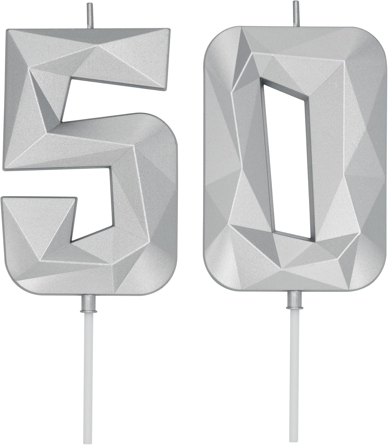 DERVENTA Birthday Candle Big Number 3D Silver 3.7 inch Party Celebration Anniversary Decoration Cake Topper 1 Piece (Number 50 Silver)