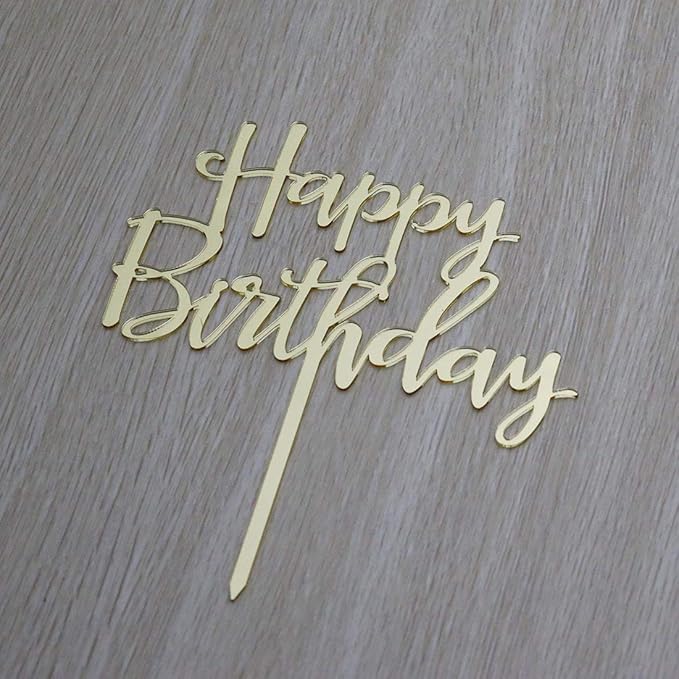 Happy Birthday Cake Topper, Birthday Party Decorations, Mirror Gold Acrylic