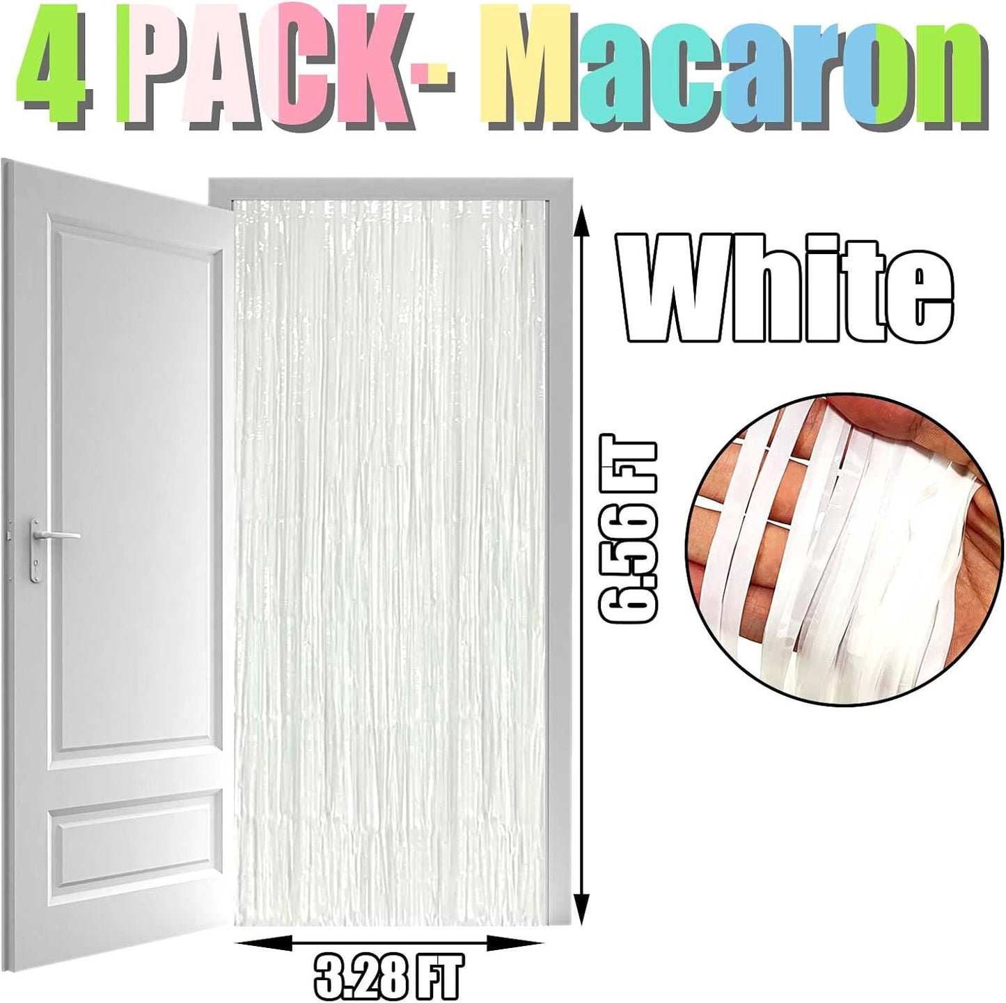 White 4 Pack Curtain, 3.2ft x 6.56ft, Blackout Streamers, Graduation, Bathroom, Rod Pocket, One Size, Indoor, Decorative, Plastic, 4 Count