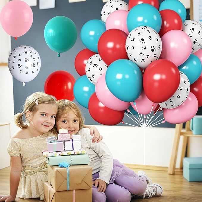 Dog Paw Balloons 12 Inch Pastel Baby Pink Teal Blue Turquoise Red Latex Party Balloon with Dog Paw Print Helium Balloons for Kids Girls Puppy Theme Baby Shower Birthday Cartoon Party Decoration