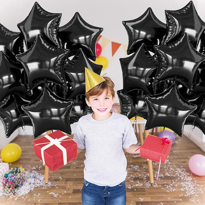 Biapian Black Star Foil Balloons, 10PCS Black Foil Stars Shape Balloons, 18 Inch Stars Balloon for Helium Pentagram Balloon for Birthday, Anniversary, Graduation, Halloween Party Decoration