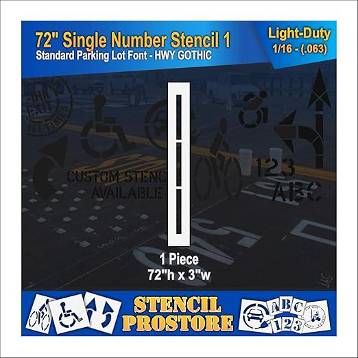 Pavement Stencils - 72 inch Single Number Stencil - 1-72" x 3" x 1/16" (63 mil) - Light-Duty