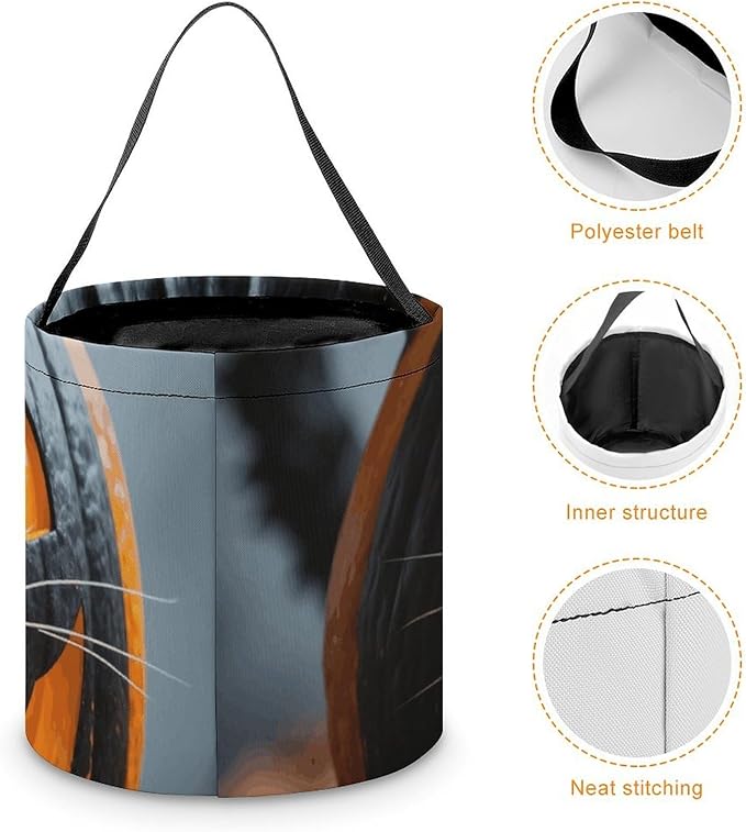 Halloween Candy Bucket - Halloween Black Cat Pumpkin Trick Or Treat Candy Bag, Gift Bag for Party Favor Supplies