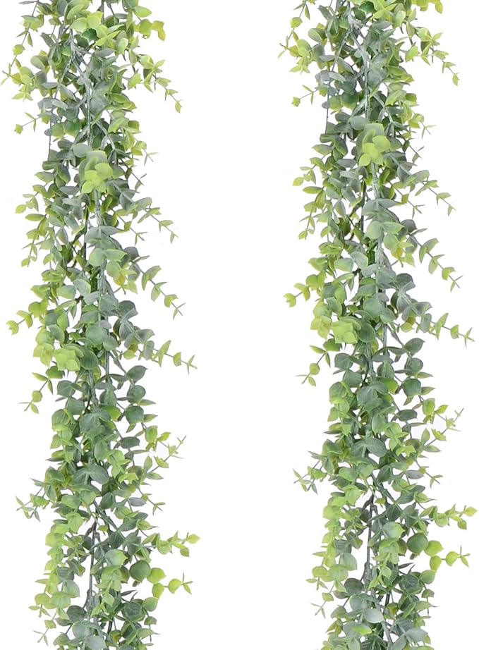 Artificial Vines Faux Eucalyptus Garland, 2 Pack Fake Eucalyptus Greenery Garland Wedding Backdrop Arch Wall Decor, 6 Feet/pcs Fake Hanging Plant for Table Festival Party Decorations
