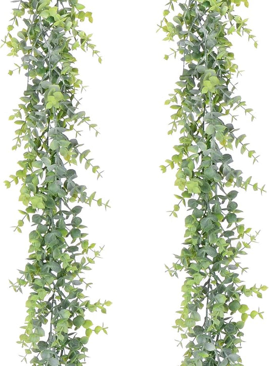 Artificial Vines Faux Eucalyptus Garland, 2 Pack Fake Eucalyptus Greenery Garland Wedding Backdrop Arch Wall Decor, 6 Feet/pcs Fake Hanging Plant for Table Festival Party Decorations