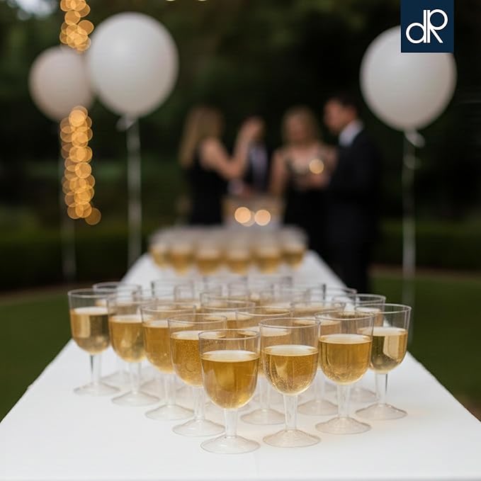 DecorRack 24 Wine Glasses, 6 Oz -BPA Free- Plastic Party Wine Cups, Perfect for Outdoor Parties, Weddings, Picnics, Stackable, Reusable, Disposable, Stemmed (Pack of 24)